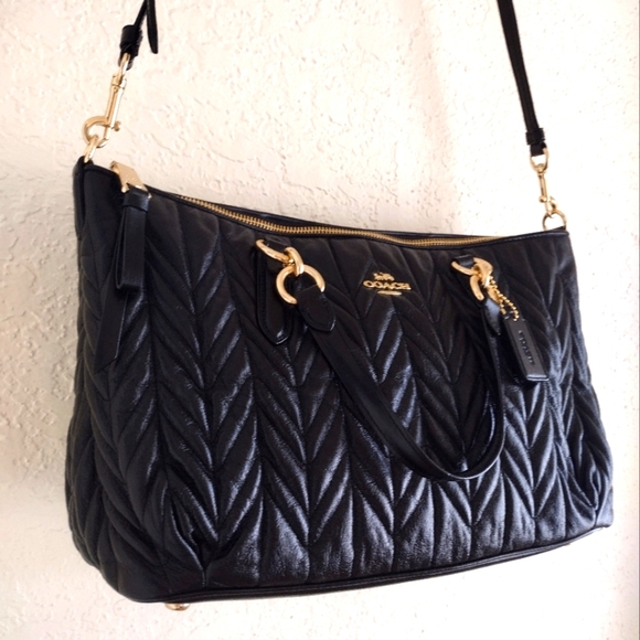 COACH Ally Satchel Black quilted Crossbody Hand Bag - Picture 6 of 15